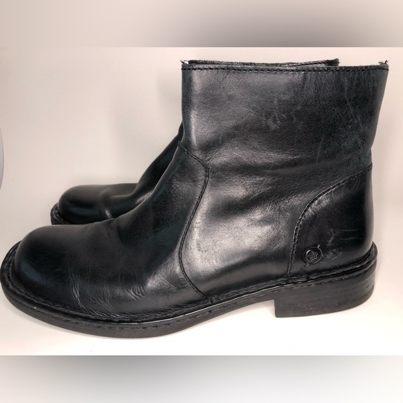 Born Ward Black Leather Side Zip Square Toe Casual Ankle Boots Mens Size 8 - Picture 7 of 12